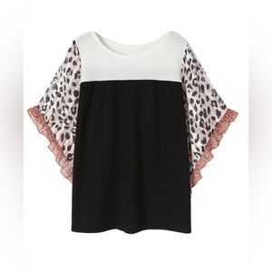 Curvy Black Waffle Knit Animal Print
Ruffle Sleeves
